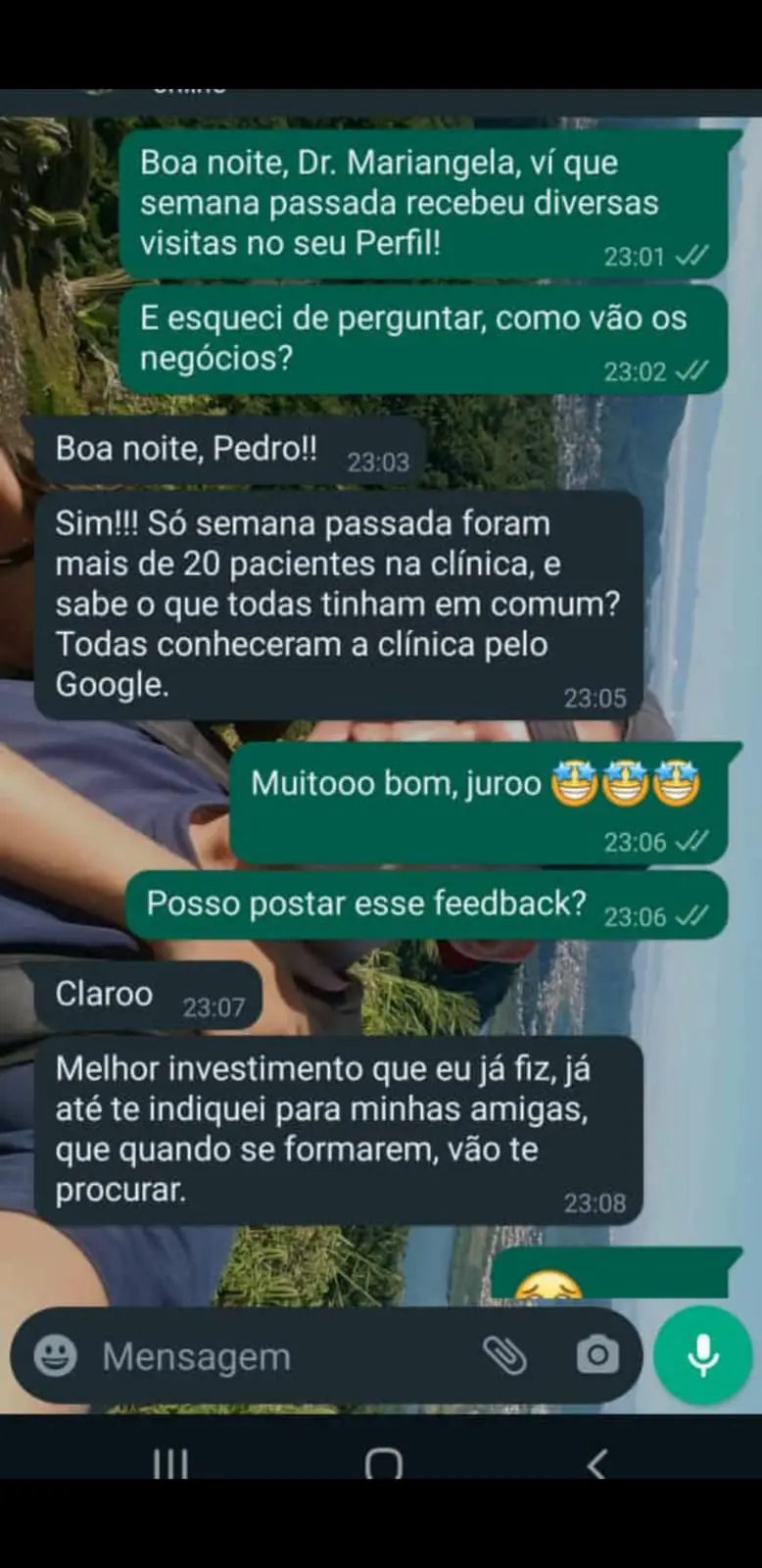 “Mais de 20 pacientes na clínica — todos conheceram pelo Google.”: captura real sem recorte
