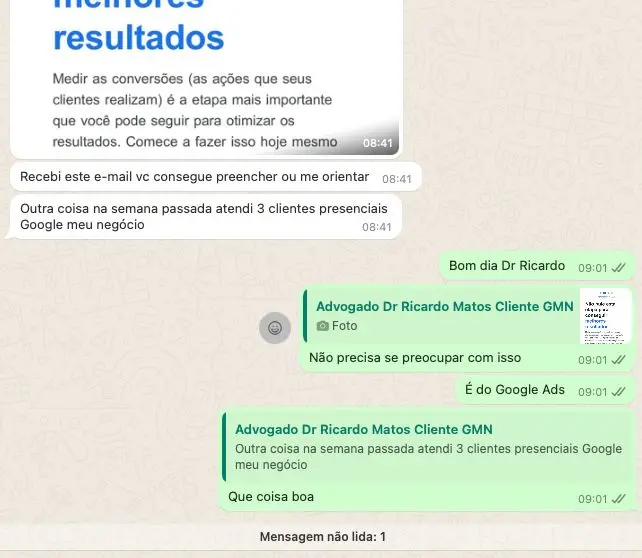 “Na semana passada atendi três clientes presenciais pelo Google.”: captura real sem recorte
